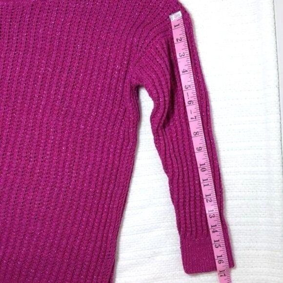 Ellen Tracy Sweater magenta long sleeve crewneck with metallic thread Women's  L - Picture 8 of 8